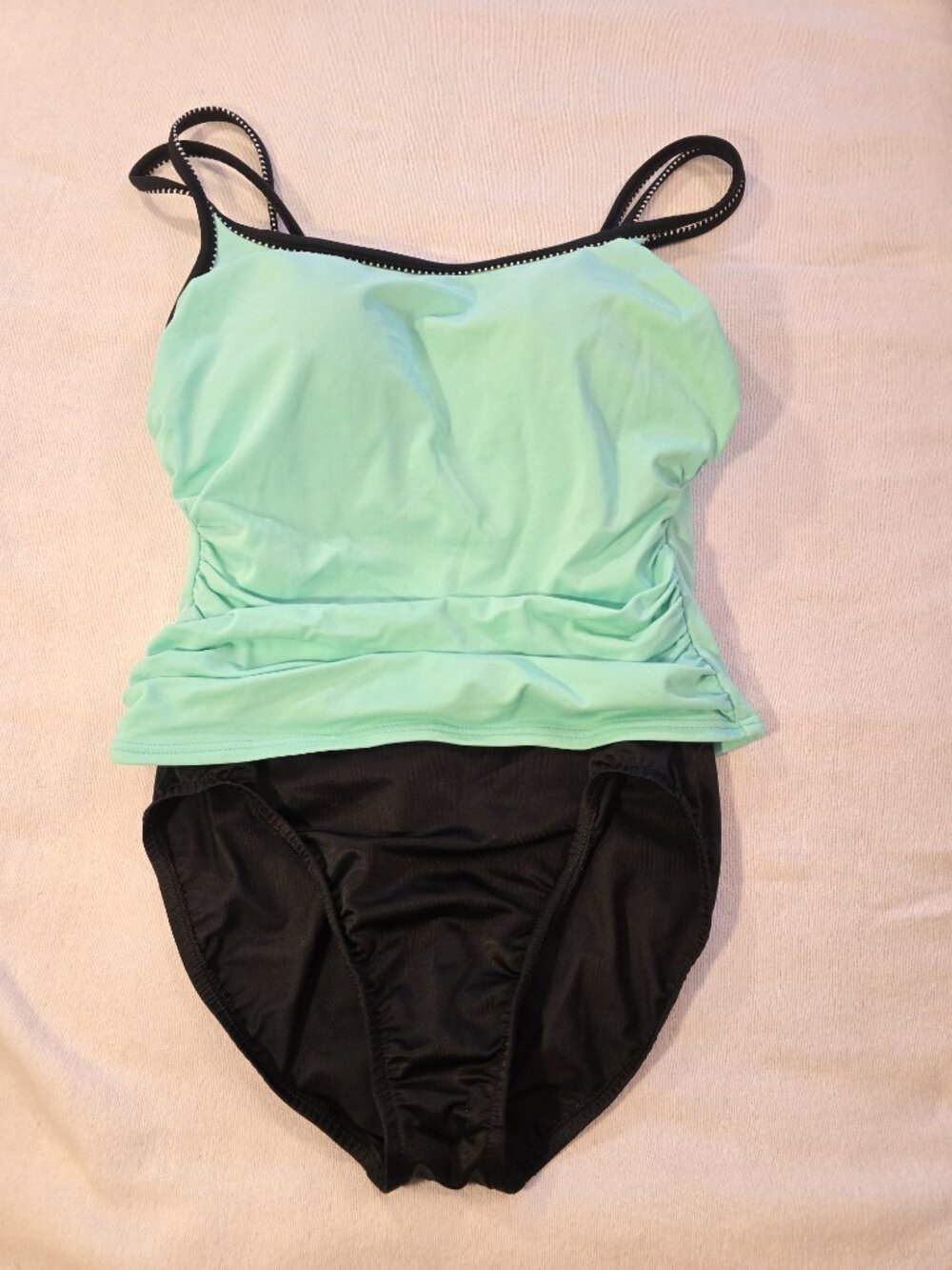 Miraclesuit One Piece Swimsuit Mint Green Black Ruched Tummy Control Size 10D